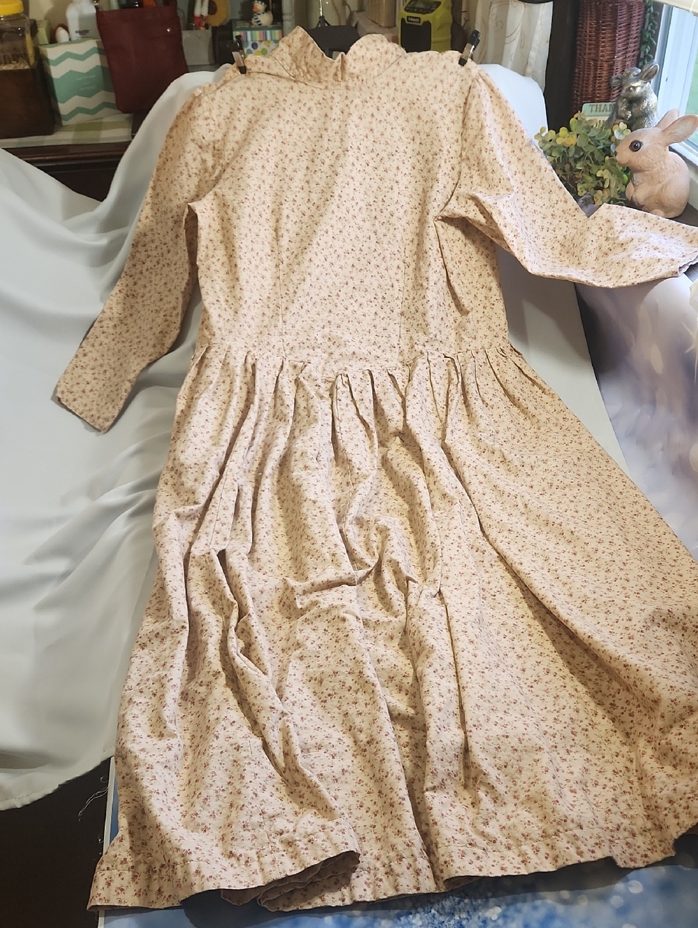 Vintage HOMEMADE Women's Long Sleeve Rose/Cream Floral  Maxi Dress